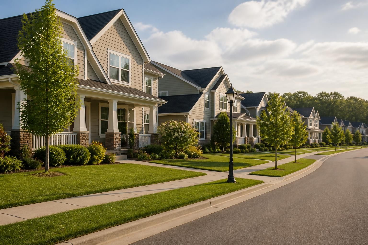 Well-maintained suburban district with clean streets