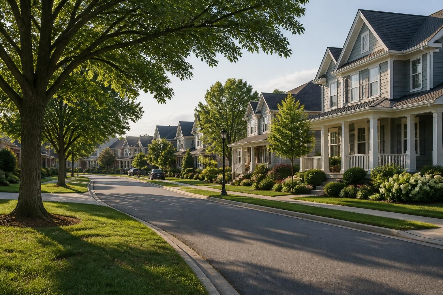 Well-kept residential boulevard in a calm community