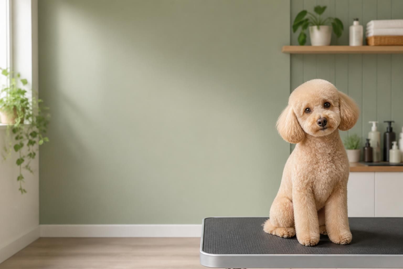 Beautifully groomed pet in a calm salon with open space