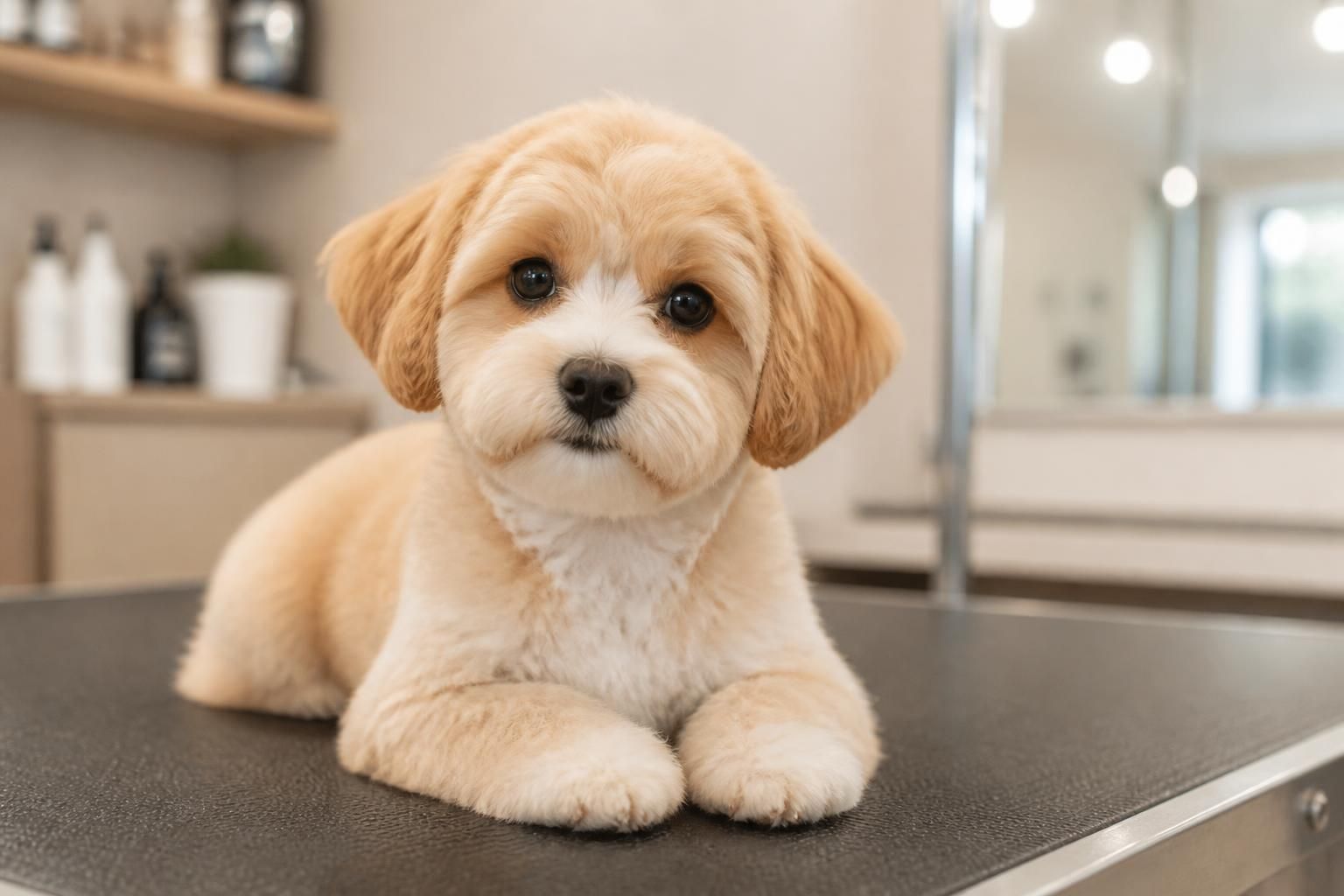 Small puppy with a soft freshly groomed coat